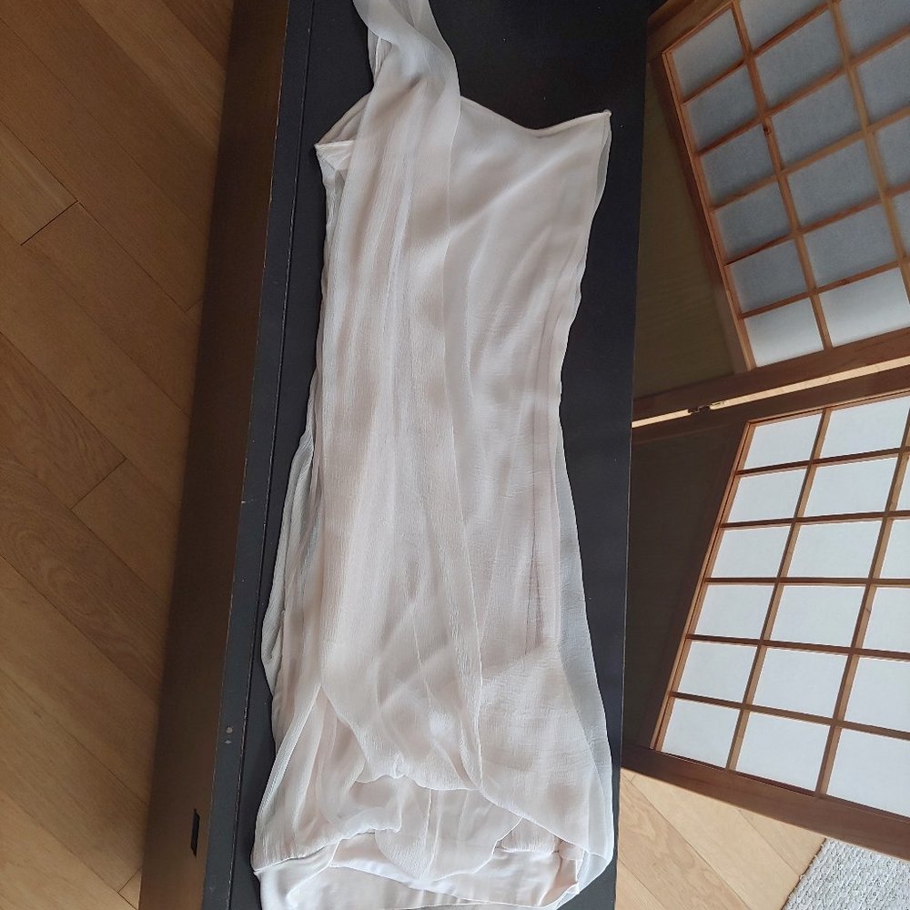 Morgane Le Fay pale pink silk chiffon dress
